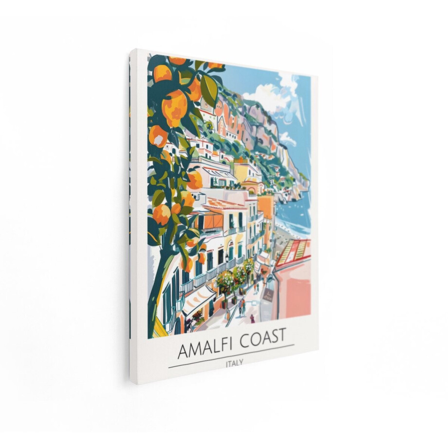 Artaza Canvas Schilderij Amalfi Kust Italië - 90x120 cm - Wanddecoratie Kleurrijk - Muurdecoratie Woonkamer - Decoratie Sinaasappelboom afbeelding 1