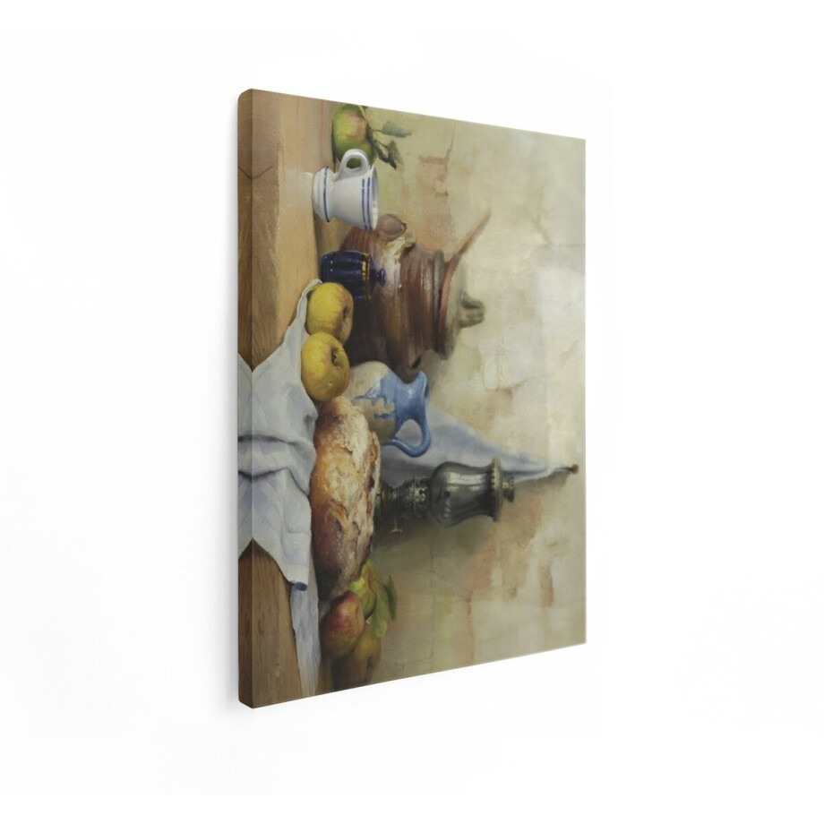 Artaza Canvas Schilderij Stilleven - 60x80 cm - Wanddecoratie Klassiek Schilderij - Muurdecoratie Brood En Fruit - Decoratie Woonkamer afbeelding 1