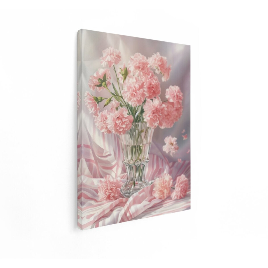 Artaza Canvas Schilderij Stilleven Anjers - 30x40 cm - Wanddecoratie Roze Bloemen - Muurdecoratie Boeket - Schilderijen Op Canvas Woonkamer afbeelding 1