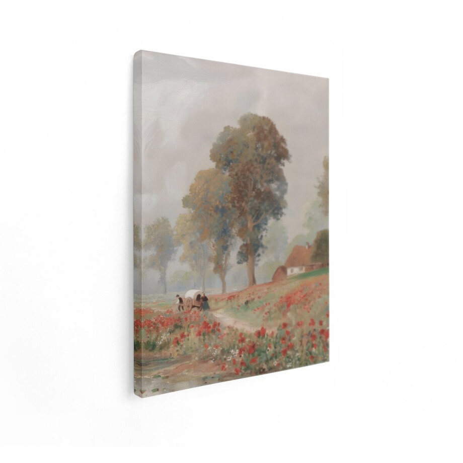 Artaza Canvas Schilderij Klaprozenveld - 90x120 cm - Wanddecoratie Landschap - Muurdecoratie Boerderij - Schilderijen Op Canvas Natuur afbeelding 1