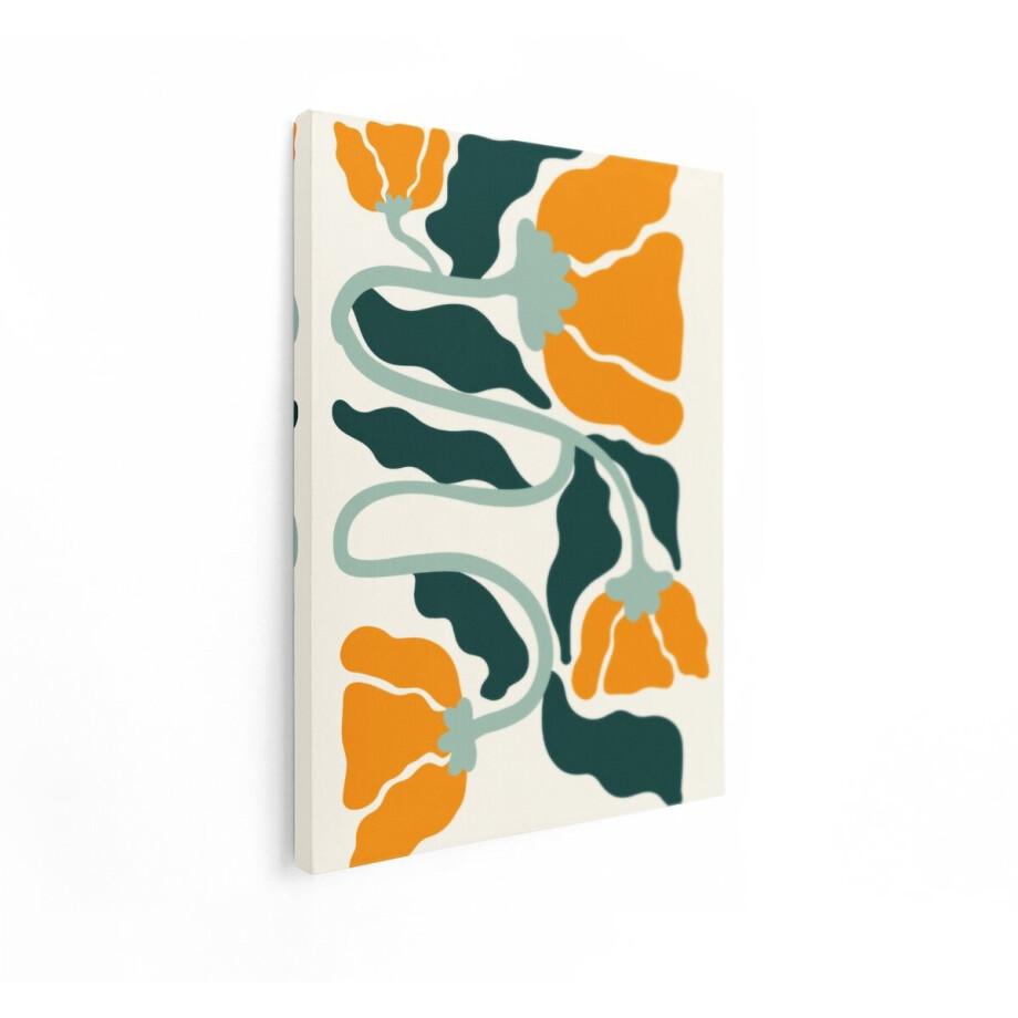Artaza Canvas Schilderij Abstract Bloemen en Bladeren in een Modern - Minimalistisch Ontwerp - 90x120 cm - Groot - Wanddecoratie Woonkamer - Schilderijen - Muurdecoratie afbeelding 1