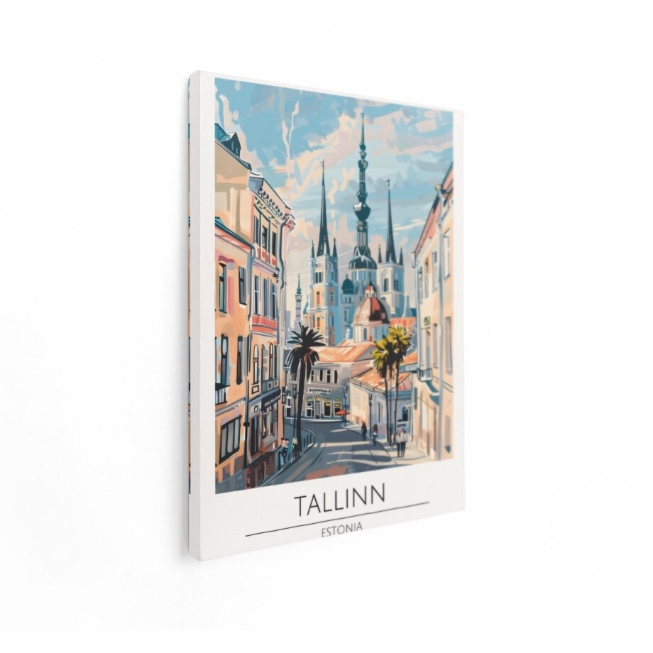 Artaza Canvas Schilderij Tallinn Estland - 90x120 cm - Wanddecoratie Oude Stad - Muurdecoratie Stad - Decoratie Kerktorens Reisposter afbeelding 1