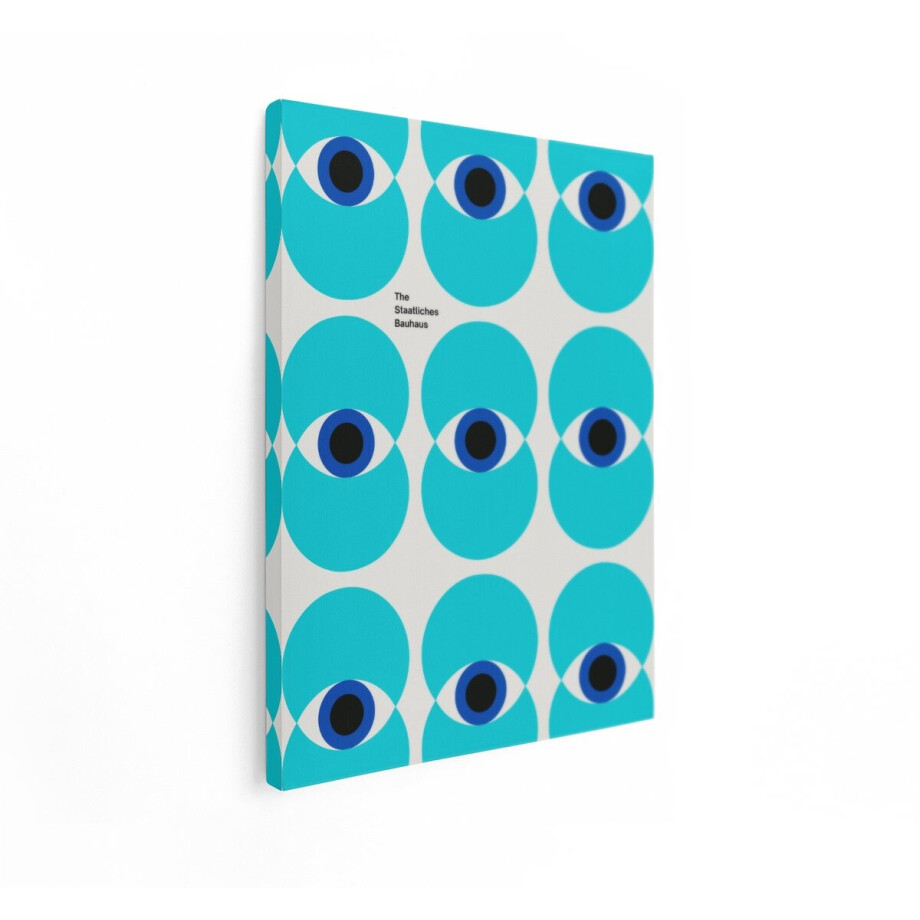 Artaza Canvas Schilderij Bauhaus Design met Abstracte Ogen in Blauw en Zwart op een Grijze Achtergrond - 30x40 cm - Klein - Wanddecoratie Woonkamer - Schilderijen - Muurdecoratie afbeelding 1