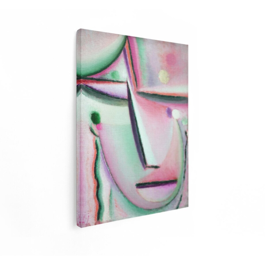 Artaza Canvas Schilderij Abstract Gezicht met Zachte Pastelkleuren en Geometrische Vormen - 90x120 cm - Groot - Wanddecoratie Woonkamer - Schilderijen - Muurdecoratie afbeelding 1