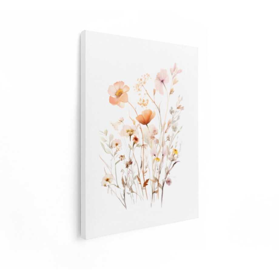 Artaza Canvas Schilderij Zachte Aquarelillustratie van een Boeket Wilde Bloemen in Pastelkleuren - 90x120 cm - Groot - Wanddecoratie Woonkamer - Schilderijen - Muurdecoratie afbeelding 1