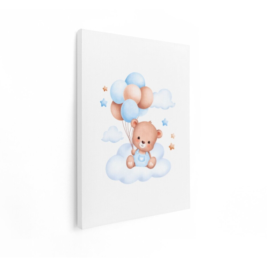 Artaza Canvas Schilderij Beertje Op Wolk - 30x40 cm - Wanddecoratie Babykamer Jongen - Muurdecoratie Kinderkamer - Schilderijen Op Canvas afbeelding 1