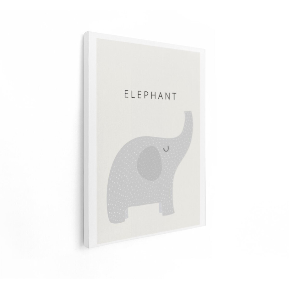 Artaza Canvas Schilderij Schattige Grijze Olifant met Tekst 'Elephant' in Minimalistische Stijl - 90x120 cm - Groot - Wanddecoratie Woonkamer - Schilderijen - Muurdecoratie afbeelding 1