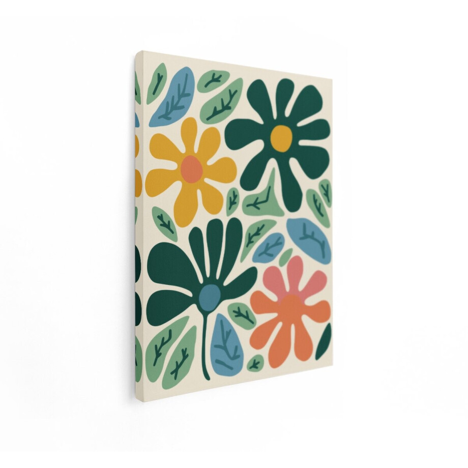 Artaza Canvas Schilderij Abstract Bloemen en Bladeren in een Speels - Retro Patroon - 60x80 cm - Wanddecoratie Woonkamer - Schilderijen - Muurdecoratie afbeelding 1