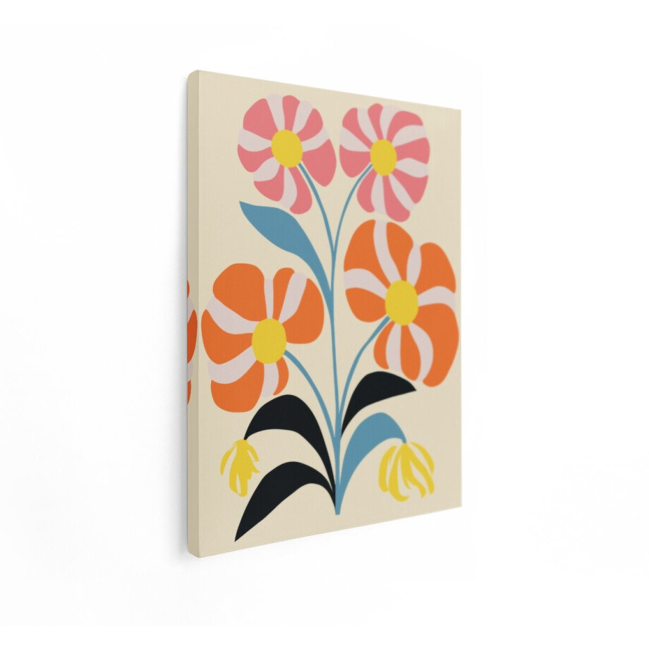 Artaza Canvas Schilderij Bloemen - 90x120 cm - Wanddecoratie Boho - Muurdecoratie Retro Bloem - Decoratie Kleurrijk - Oranje Roze afbeelding 1