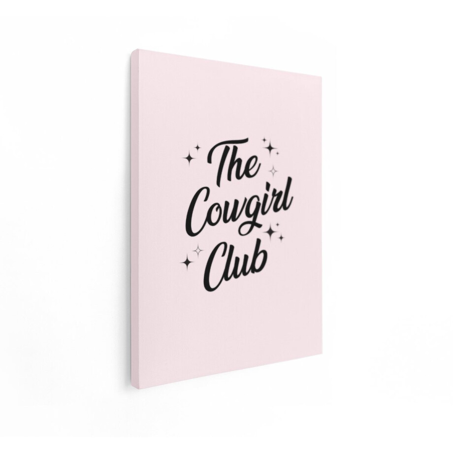 Artaza Canvas Schilderij The Cowgirl Club Tekst met Sterren op een Roze Achtergrond - 30x40 cm - Klein - Wanddecoratie Woonkamer - Schilderijen - Muurdecoratie afbeelding 1