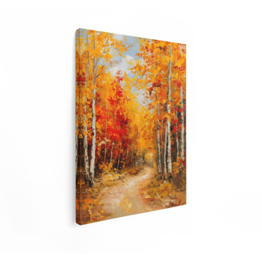 Artaza Canvas Schilderij Herfst Bos - 60x80 cm - Wanddecoratie Landschap - Muurdecoratie Bosweg - Decoratie Natuur Woonkamer afbeelding 1