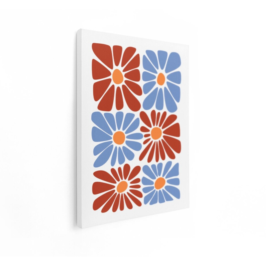 Artaza Canvas Schilderij Abstract Bloemenpatroon met Retro Kleurenpalet van Oranje - Blauw en Rood - 60x80 cm - Wanddecoratie Woonkamer - Schilderijen - Muurdecoratie afbeelding 1