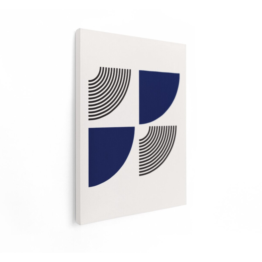 Artaza Canvas Schilderij Abstracte Geometrische Compositie met Marineblauwe Vormen en Gestreepte Bogen - 60x80 cm - Wanddecoratie Woonkamer - Schilderijen - Muurdecoratie afbeelding 1