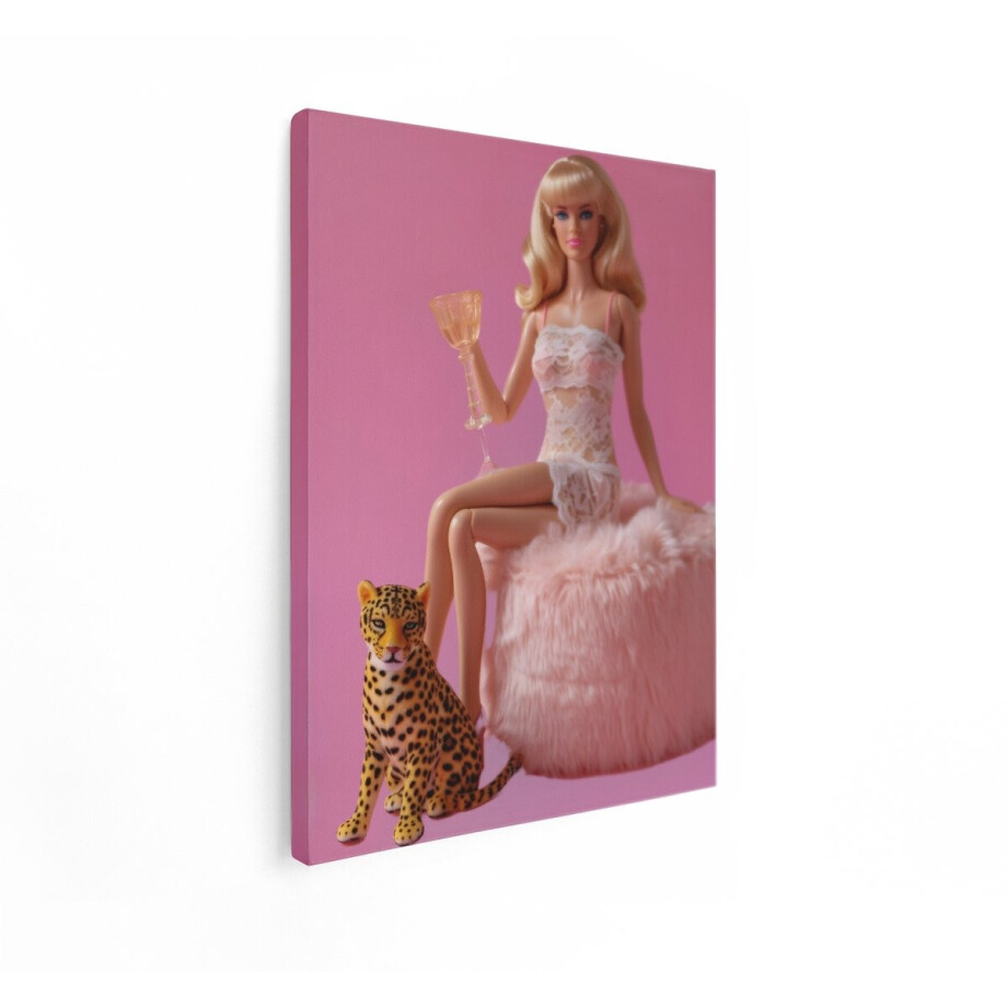 Artaza Canvas Schilderij Vrouw - 30x40 cm - Wanddecoratie Pop Art - Muurdecoratie Luipaard Roze - Kamer Accessoires Portret afbeelding 1