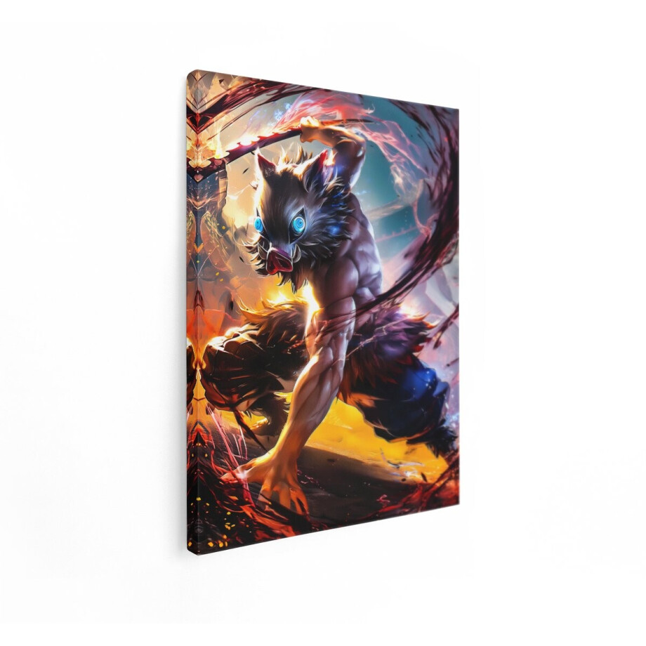 Artaza Canvas Schilderij Inosuke Hashibira - 60x80 cm - Wanddecoratie Demon Slayer - Muurdecoratie Anime - Schilderijen Jongens Slaapkamer afbeelding 1