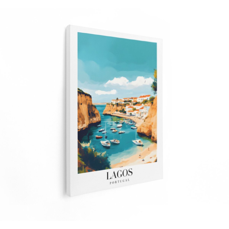 Artaza Canvas Schilderij Lagos Portugal - 90x120 cm - Wanddecoratie Landschap - Muurdecoratie Haven Algarve - Decoratie Boten - Schilderijen Op Canvas afbeelding 1