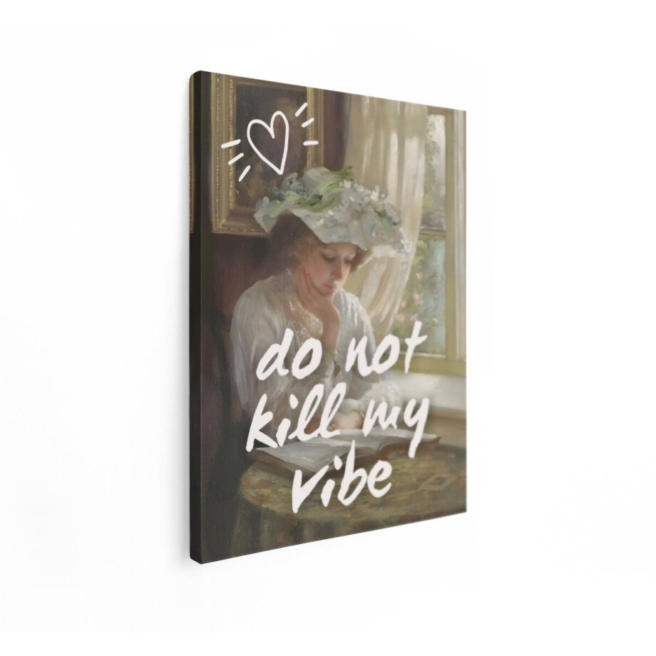 Artaza Canvas Schilderij Vrouw in Vintage Kleding Leest een Boek bij het Raam met een Hartje - 30x40 cm - Klein - Wanddecoratie Woonkamer - Schilderijen - Muurdecoratie afbeelding 1