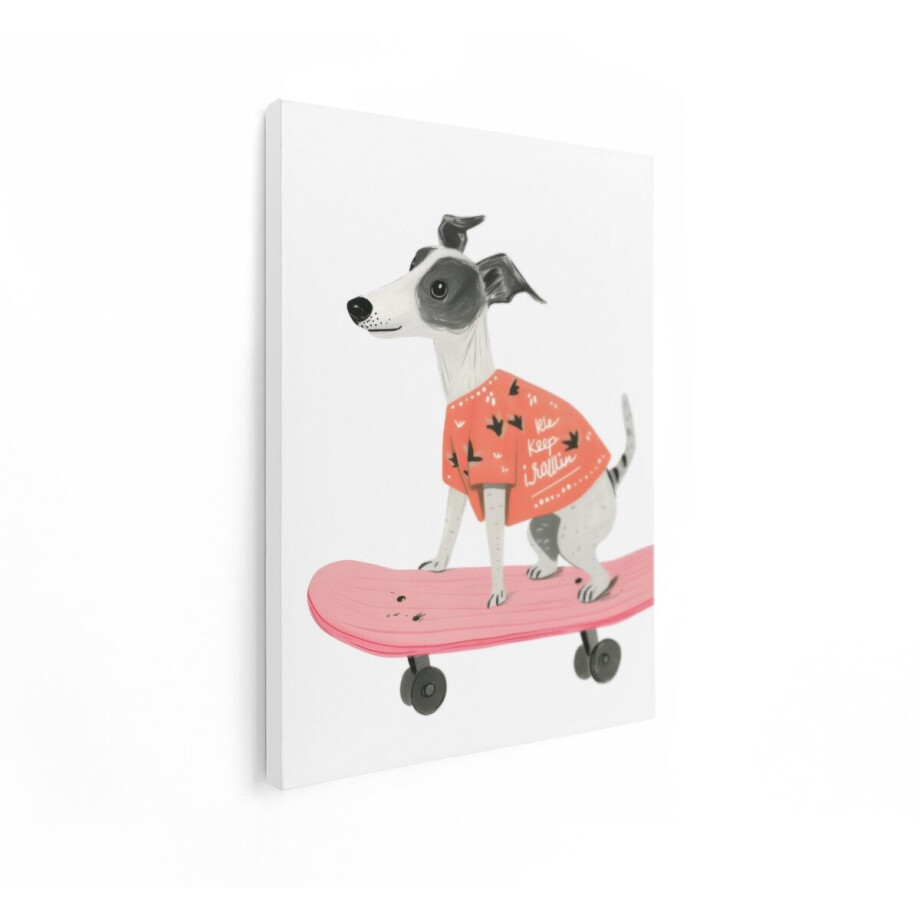 Artaza Canvas Schilderij Grappige Hond in Trui op Skateboard - Illustratie in Cartoonstijl - 30x40 cm - Klein - Wanddecoratie Woonkamer - Schilderijen - Muurdecoratie afbeelding 1