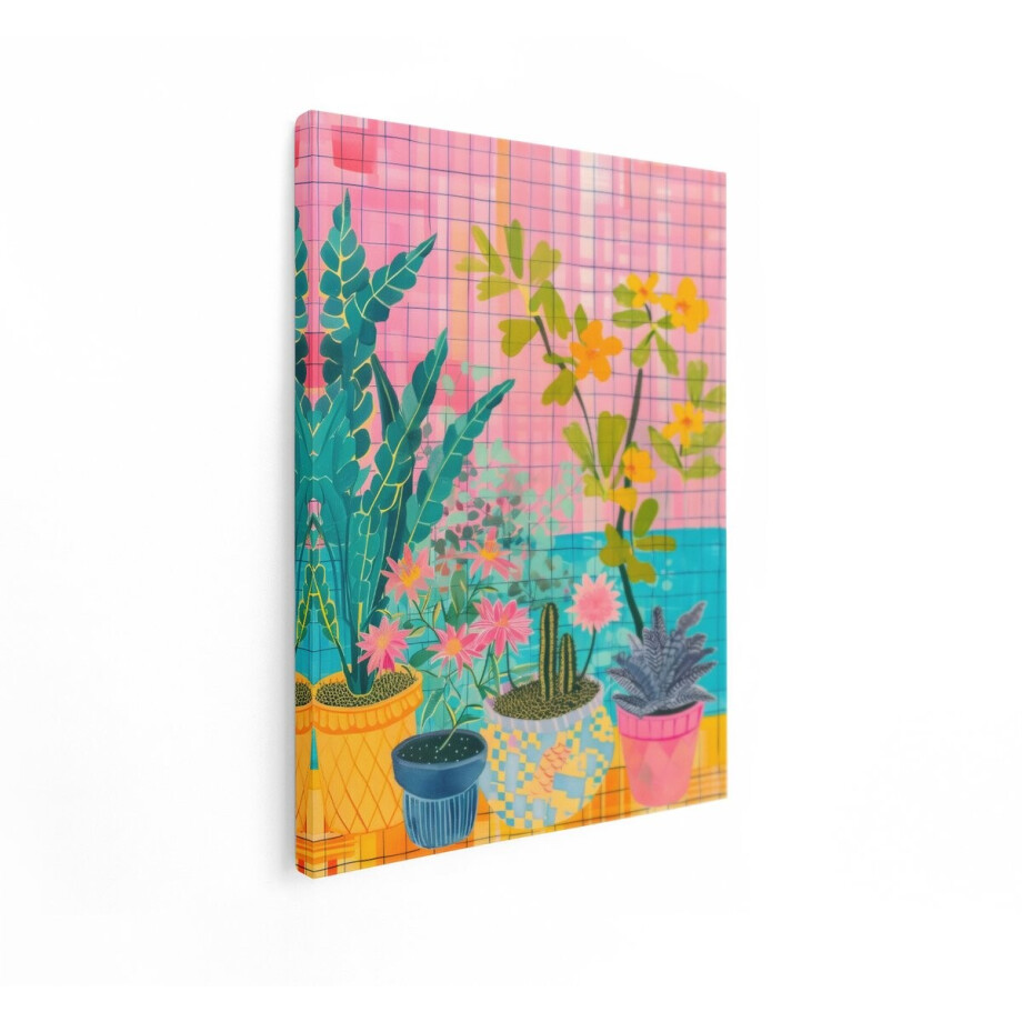Artaza Canvas Schilderij Bloemen - 30x40 cm - Wanddecoratie Plant - Muurdecoratie Boho - Kleurrijk Schilderijen Op Canvas - Roze afbeelding 1
