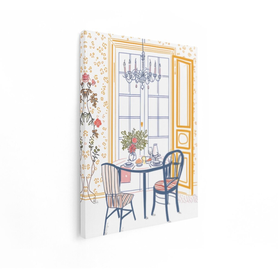 Artaza Canvas Schilderij Eetkamer - 90x120 cm - Wanddecoratie Woonkamer - Muurdecoratie Line Art - Decoratie Bloemen Stilleven afbeelding 1