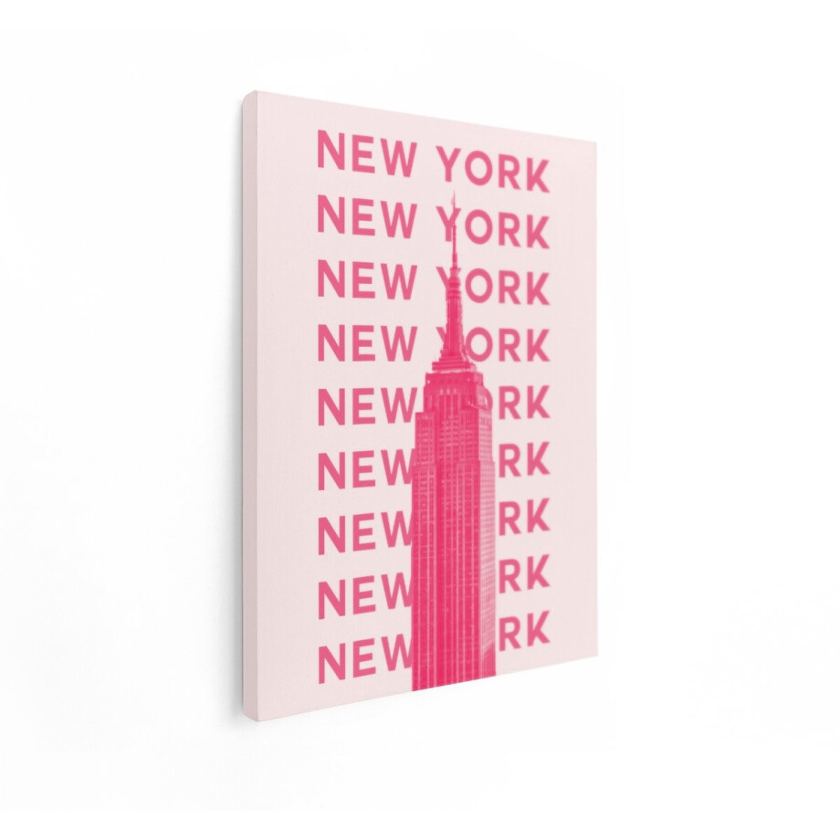Artaza Canvas Schilderij Empire State Building in New York City met Herhalende Tekst in Roze - 60x80 cm - Wanddecoratie Woonkamer - Schilderijen - Muurdecoratie afbeelding 1