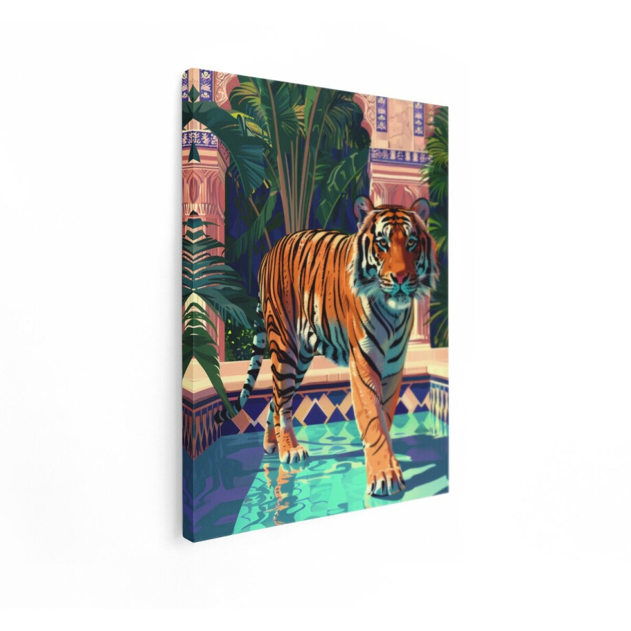 Artaza Canvas Schilderij Tijger - 60x80 cm - Wanddecoratie Dieren - Muurdecoratie Exotische Tuin - Decoratie Woonkamer afbeelding 1