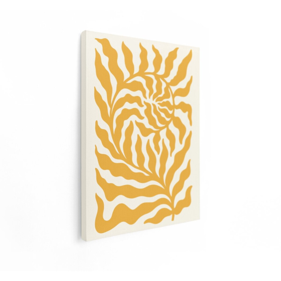 Artaza Canvas Schilderij Abstracte Plant - 60x80 cm - Wanddecoratie Boho - Muurdecoratie Bladeren - Decoratie Woonkamer - Geel afbeelding 1