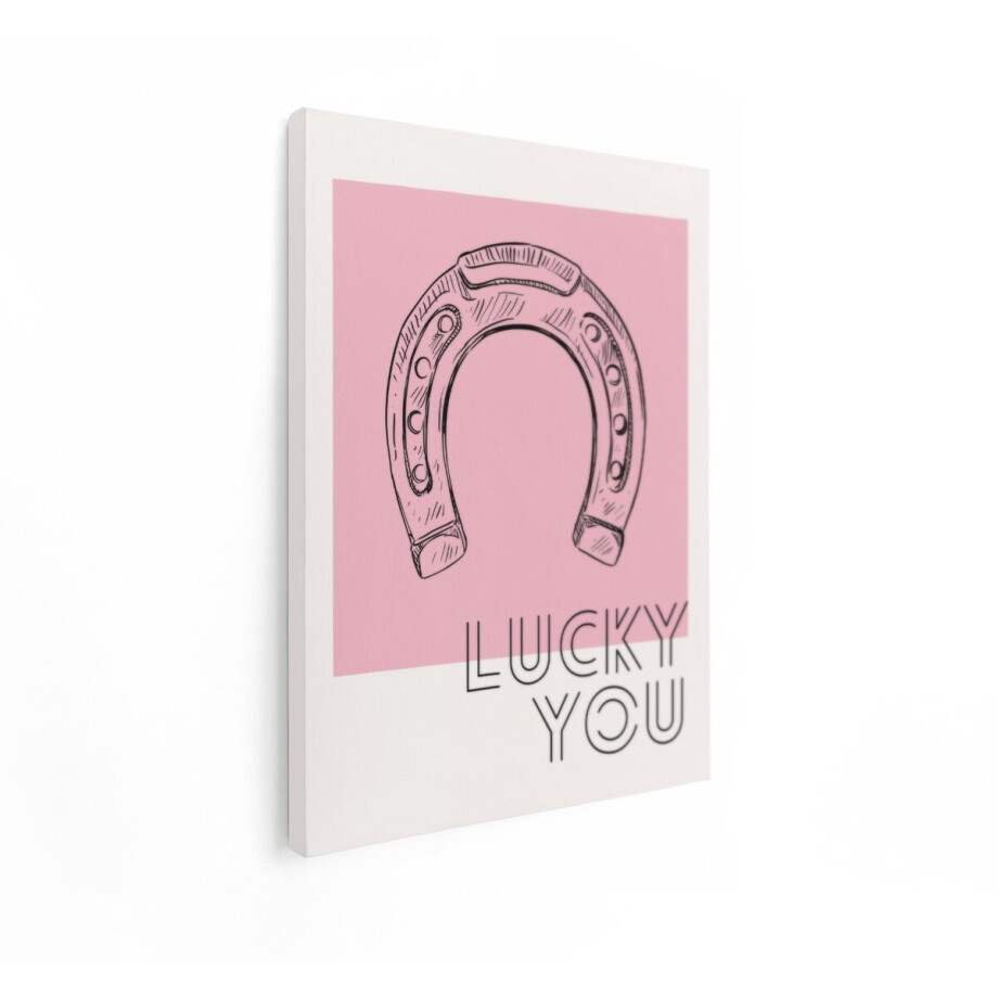 Artaza Canvas Schilderij Gelukshoef - 90x120 cm - Wanddecoratie Lucky You - Muurdecoratie Roze - Schilderij Met Tekst - Line Art afbeelding 1