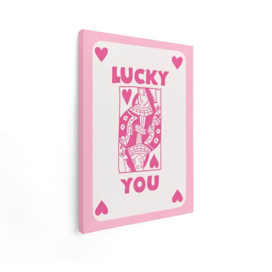 Artaza Canvas Schilderij Speelkaart Lucky You - 90x120 cm - Wanddecoratie Hart - Muurdecoratie Roze - Decoratie Slaapkamer Tekst afbeelding 1