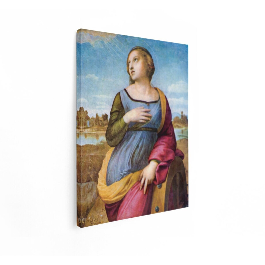 Artaza Canvas Schilderij Sint Catharina van Alexandrië - een Heilige met een Aureool en een Wiel - Geschilderd door Rafaël - 30x40 cm - Klein - Wanddecoratie Woonkamer - Schilderijen - Muurdecoratie afbeelding 1