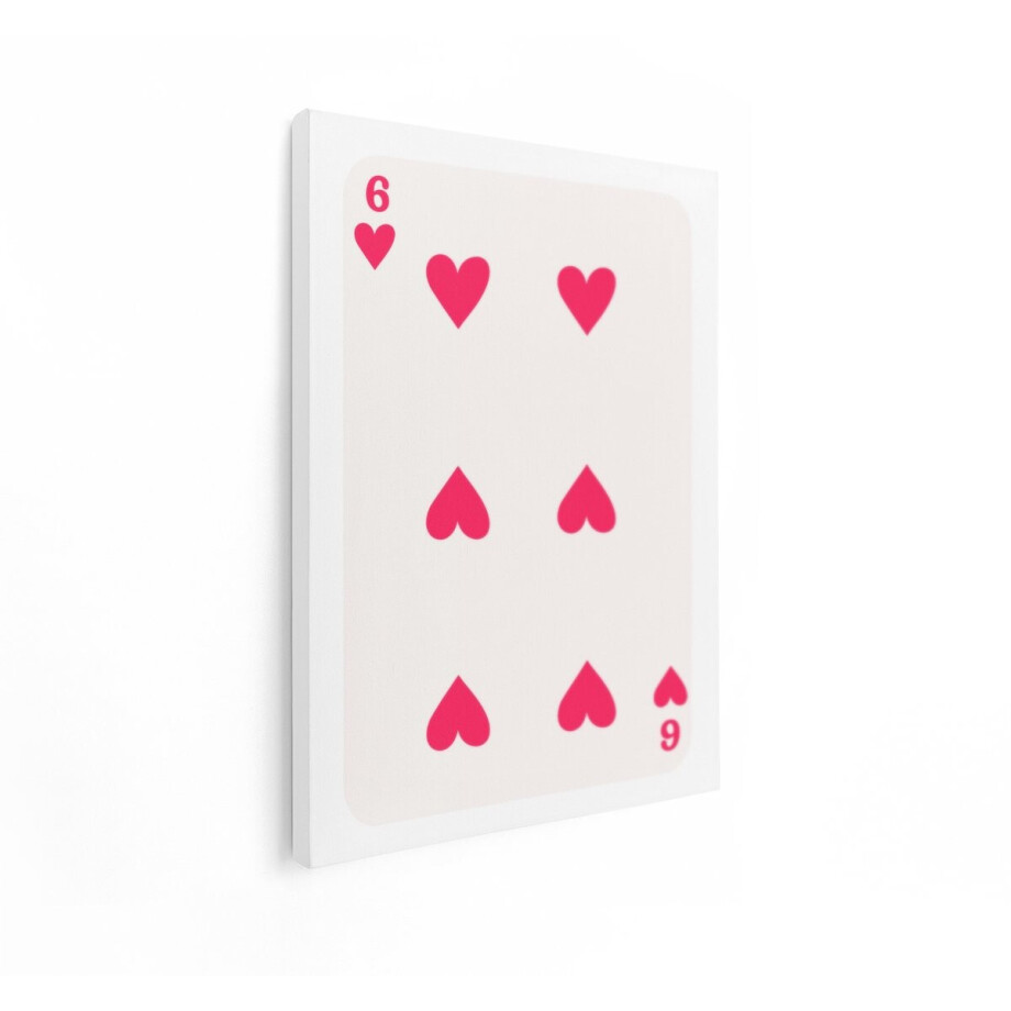 Artaza Canvas Schilderij Zes Harten - 30x40 cm - Wanddecoratie Roze - Muurdecoratie Minimalistisch - Kamer Accessoires Speelkaart afbeelding 1