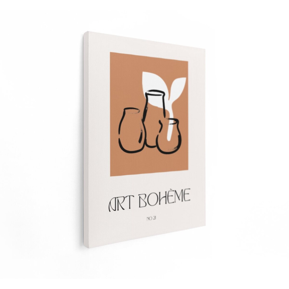 Artaza Canvas Schilderij Moderne Abstracte Kunst Poster met Vazen en Planten in Aardetinten - 60x80 cm - Wanddecoratie Woonkamer - Schilderijen - Muurdecoratie afbeelding 1