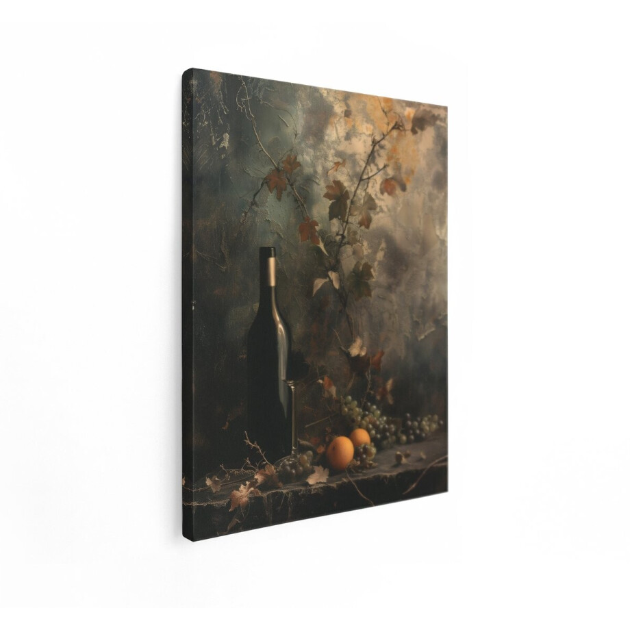 Artaza Canvas Schilderij Stilleven - 60x80 cm - Wanddecoratie Oude Meesters - Muurdecoratie Wijnfles - Decoratie Druiven Woonkamer afbeelding 1