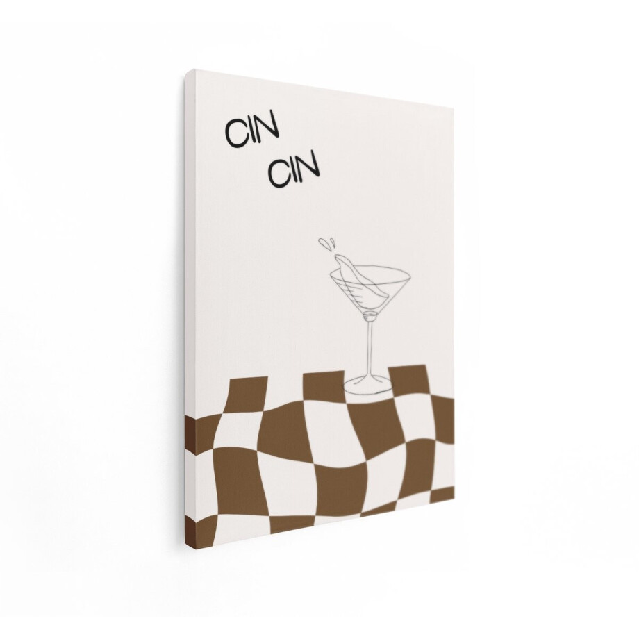 Artaza Canvas Schilderij Minimalistische Illustratie van een Cocktailglas met "Cin Cin" Tekst - 60x80 cm - Wanddecoratie Woonkamer - Schilderijen - Muurdecoratie afbeelding 1