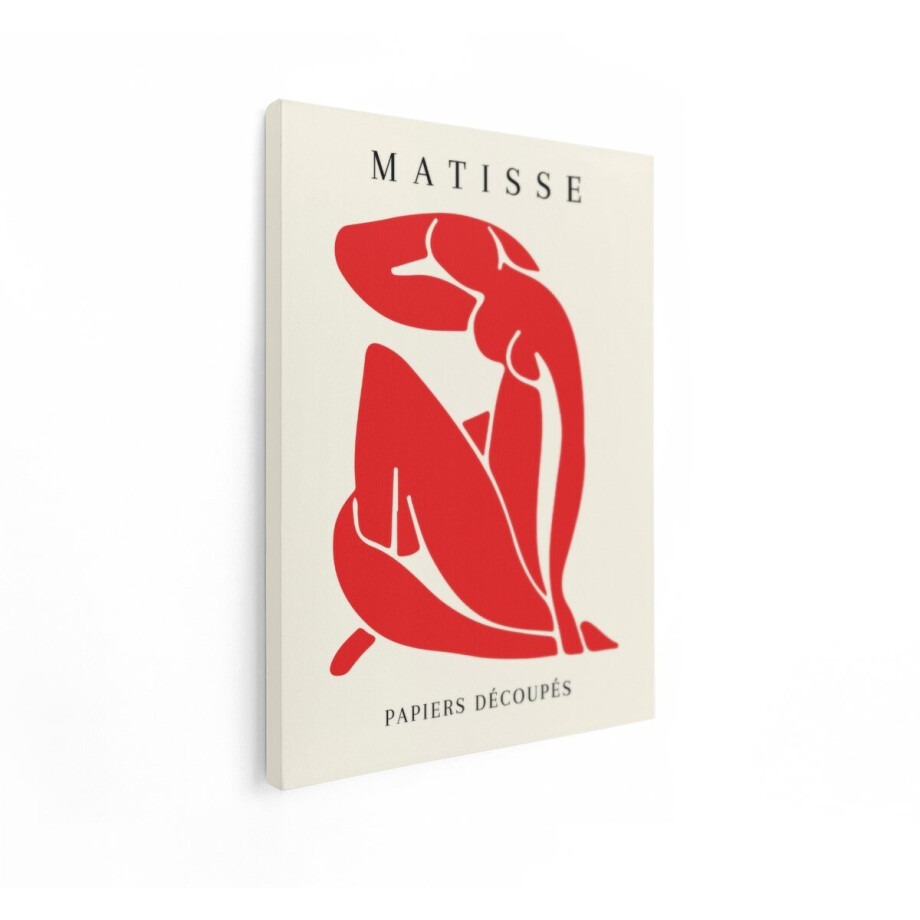 Artaza Canvas Schilderij Henri Matisse'S 'Nu Bleu'-Kunstwerk - een Gedurfde Rode Uitknipsel op een Crèmekleurige Achtergrond - 90x120 cm - Groot - Wanddecoratie Woonkamer - Schilderijen - Muurdecoratie afbeelding 1