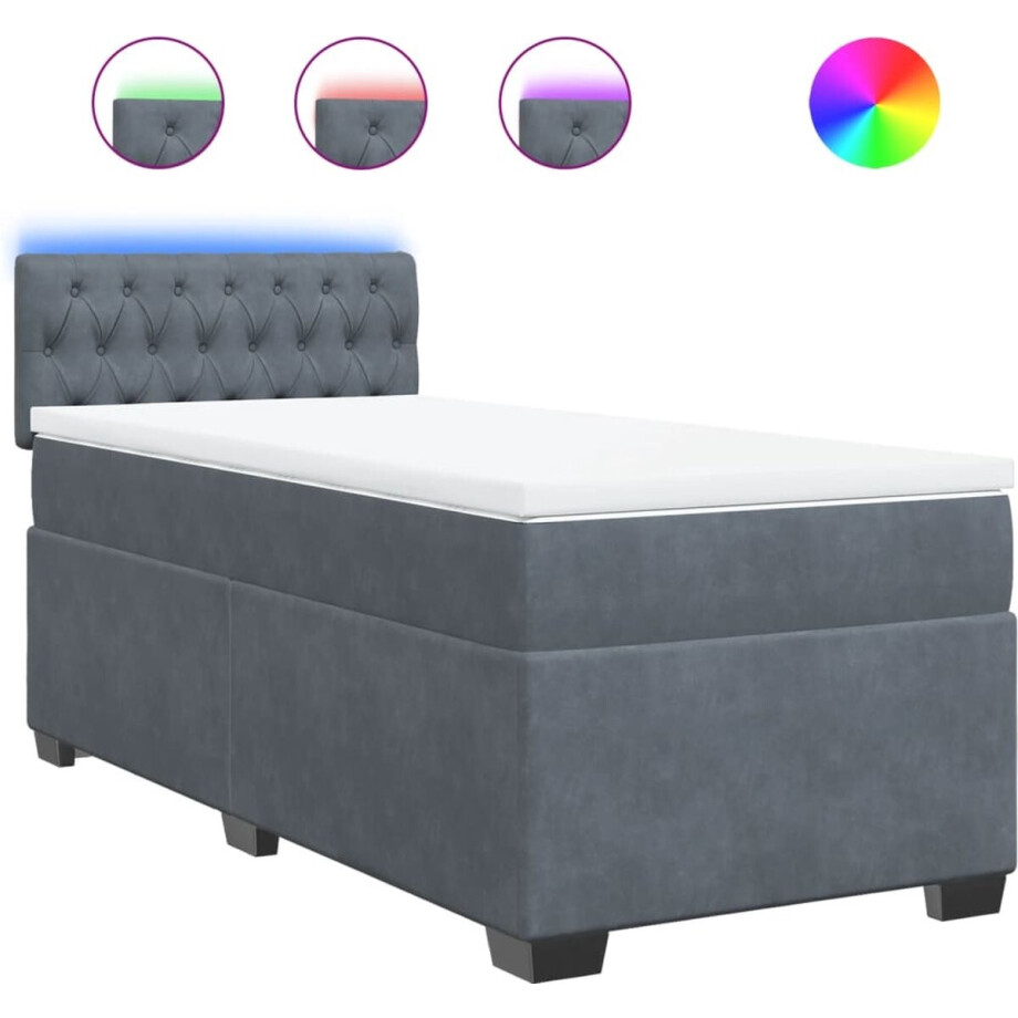 vidaXL - Boxspring - met - matras - fluweel - donkergrijs - 90x190 - cm afbeelding 1
