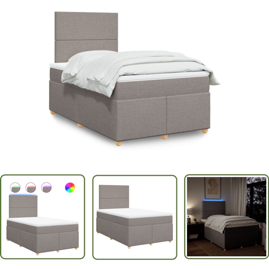 vidaXL Matras - Boxspring - Boxspring met matras stof taupe 120x190 cm - Led Verlichting - Hoofdbord - Pocketvering vidaXL Matras - Boxspring - Boxspring met matras stof taupe 120x190 cm - Led Verlichting - Hoofdbord - Pocketvering afbeelding 1