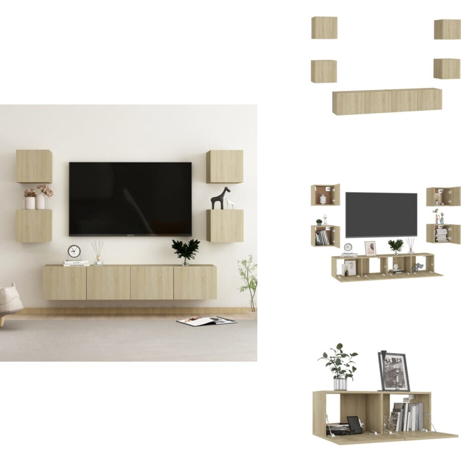 vidaXL Tv-meubelset - Tv-meubelsets - Tv Meubelset - Tv Meubelsets - 6-delige Tv-meubelset bewerkt hout sonoma eikenkleurig afbeelding 1