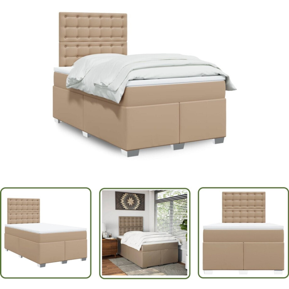 vidaXL Slaapcomfort - Boxspring - Boxspringbed met matras kunstleer cappuccinokleurig 120x190 cm - Kunstleer - Pocketvering - Hoofdbord afbeelding 1