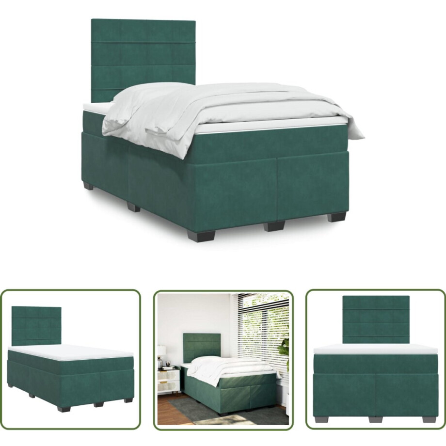 vidaXL Boxspring Bed - Boxspring - Boxspring met matras fluweel donkergroen 120x200 cm - Fluweel Bed - Groen Bed - Tweepersoons Bed afbeelding 1
