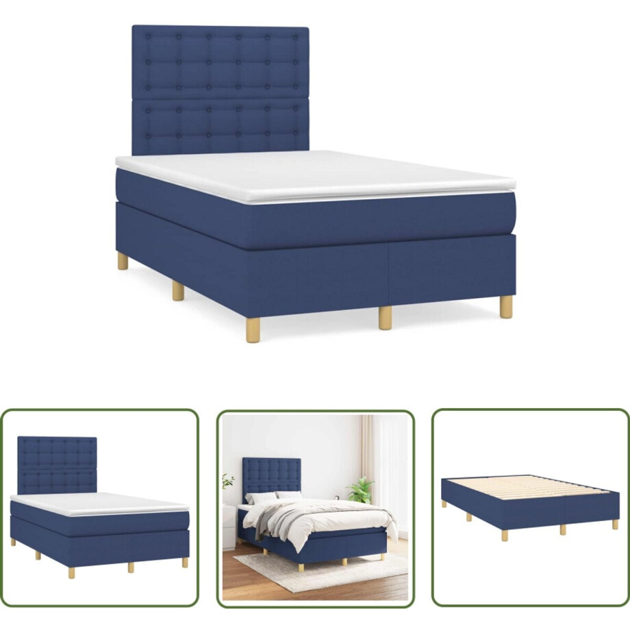 vidaXL Boxspring - Boxspringbed - Boxspring met matras stof blauw 120x190 cm - Bed Frame - Slaapcomfort - Matras vidaXL Boxspring - Boxspringbed - Boxspring met matras stof blauw 120x190 cm - Bed Frame - Slaapcomfort - Matras afbeelding 1