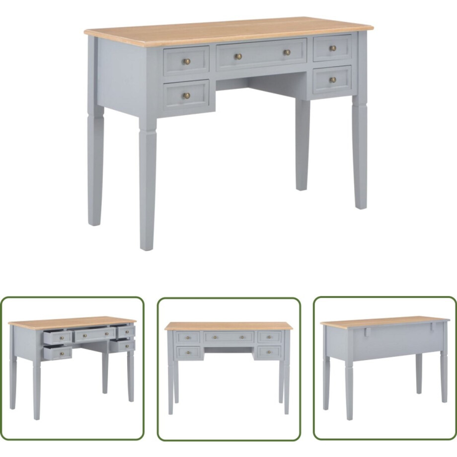 vidaXL Bureau - Schreibtafel - Schrijftafel 109,5x45x77,5 cm hout grijs - Houten Bureau - Grijze Bureau - Computer Bureau afbeelding 1