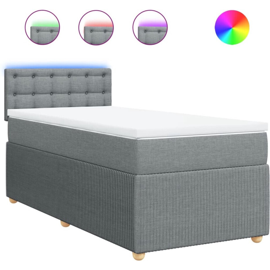 vidaXL - Boxspring - met - matras - stof - lichtgrijs - 90x200 - cm afbeelding 1
