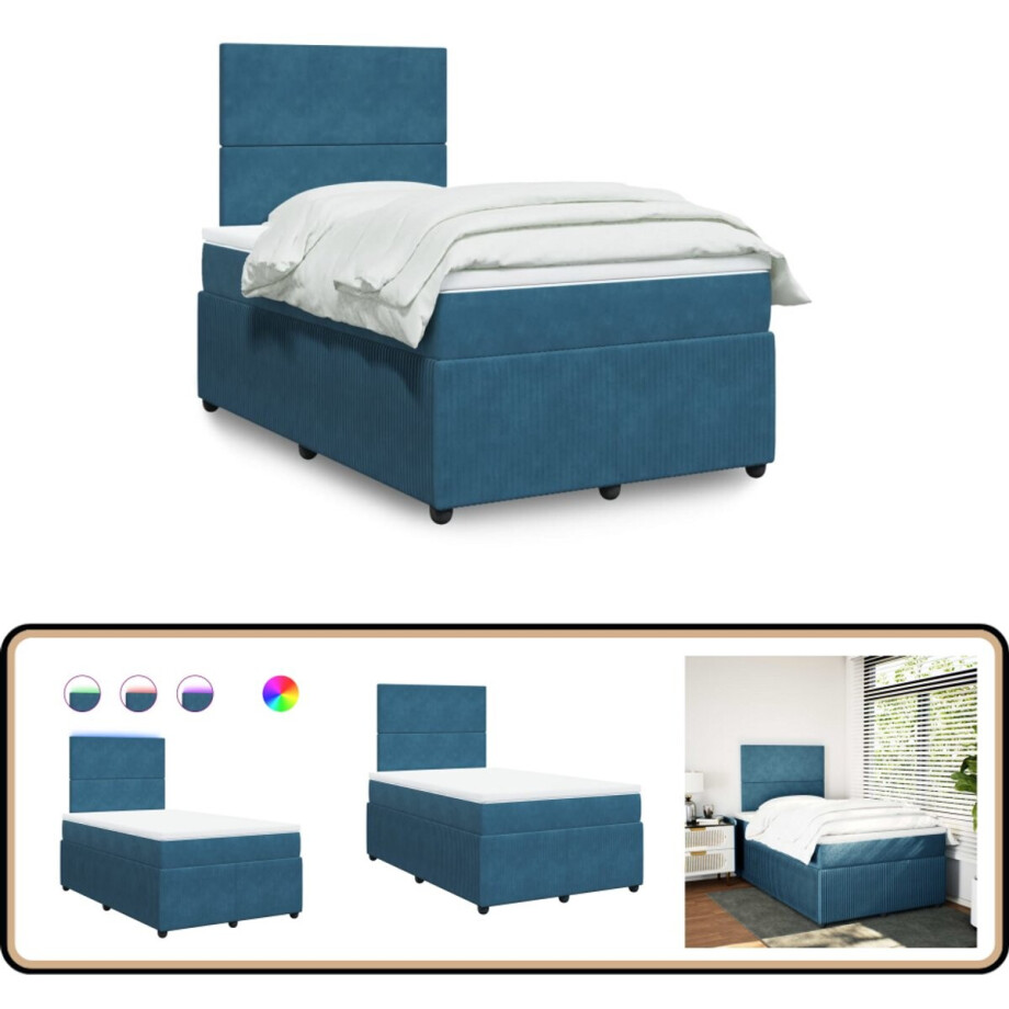 vidaXL Boxspring met matras fluweel blauw 120x190 cm afbeelding 1