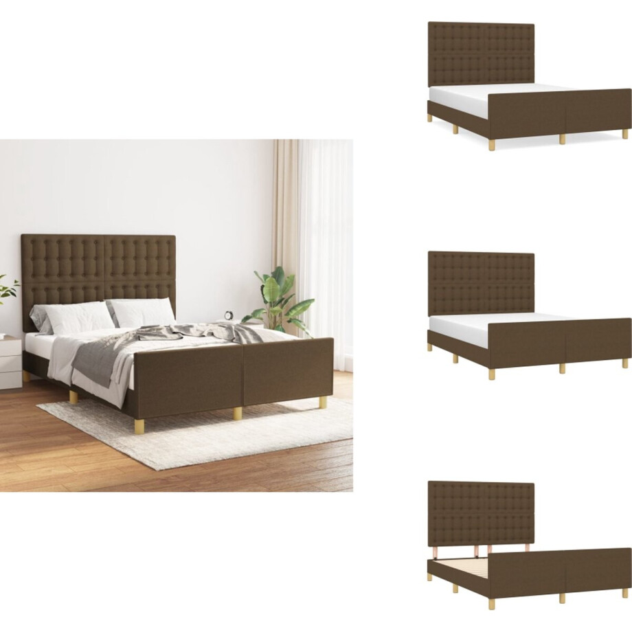 vidaXL Bedframe Met Hoofdeinde - Bedframes Met Hoofdeindes - Bed - Slaapmeubel - Bedframe zonder matras stof donkerbruin 140x190 cm afbeelding 1