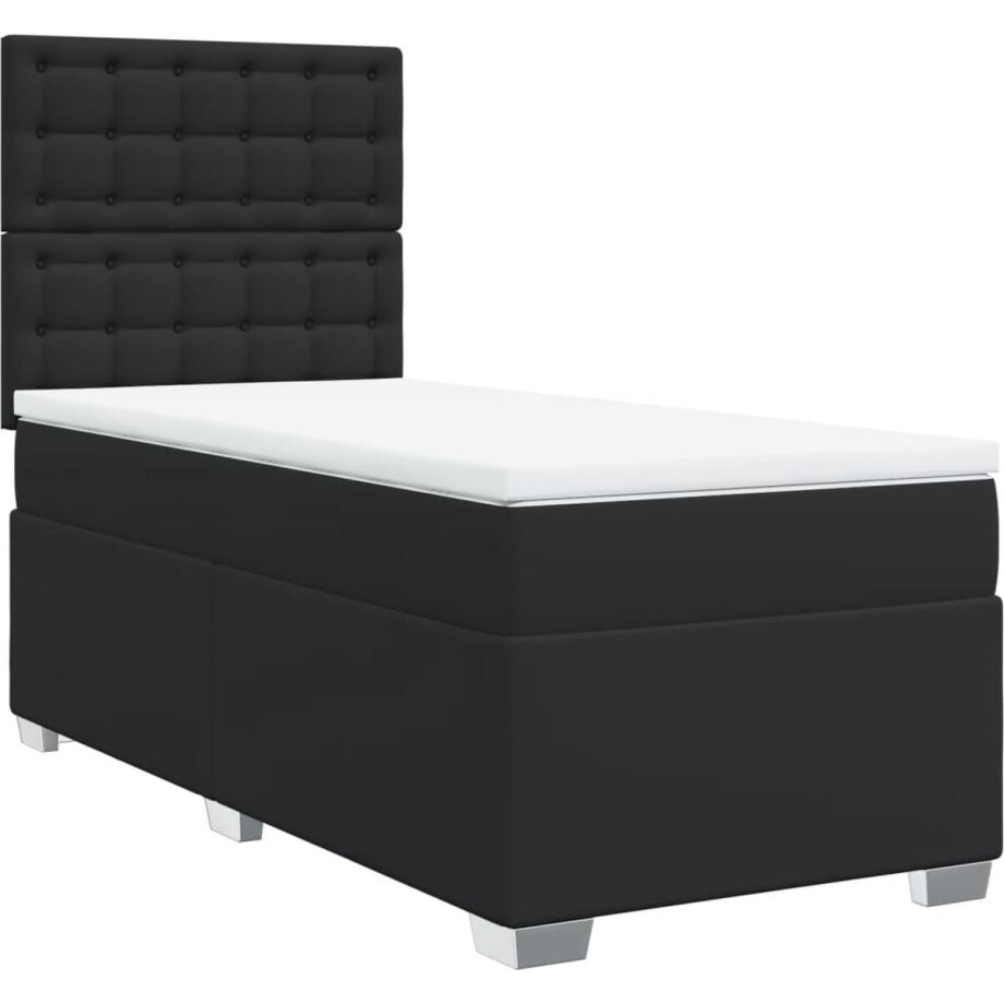 vidaXL - Boxspring - met - matras - kunstleer - zwart - 100x200 - cm vidaXL - Boxspring - met - matras - kunstleer - zwart - 100x200 - cm afbeelding 1