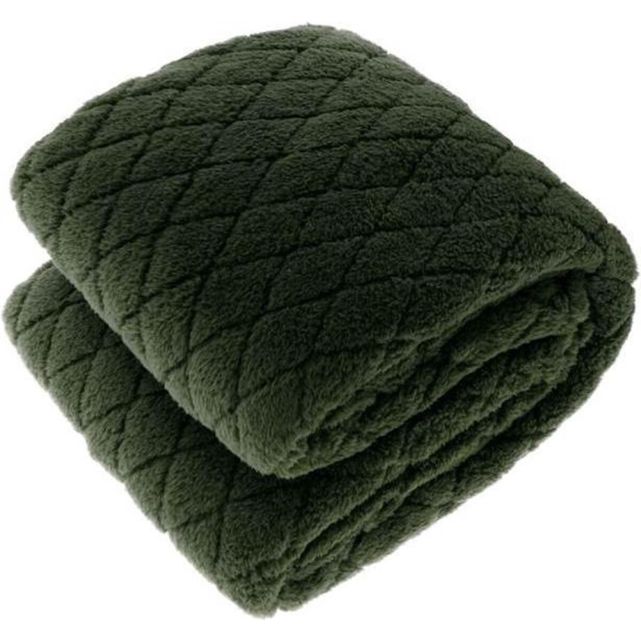 Unique Living Ezra - Fleece - Plaid - 150x200 cm - Dark Green afbeelding 1