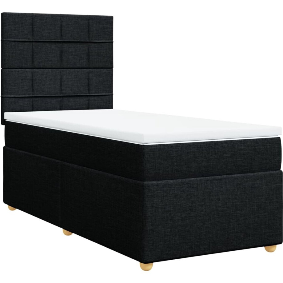 vidaXL - Boxspring - met - matras - stof - zwart - 90x200 - cm afbeelding 1