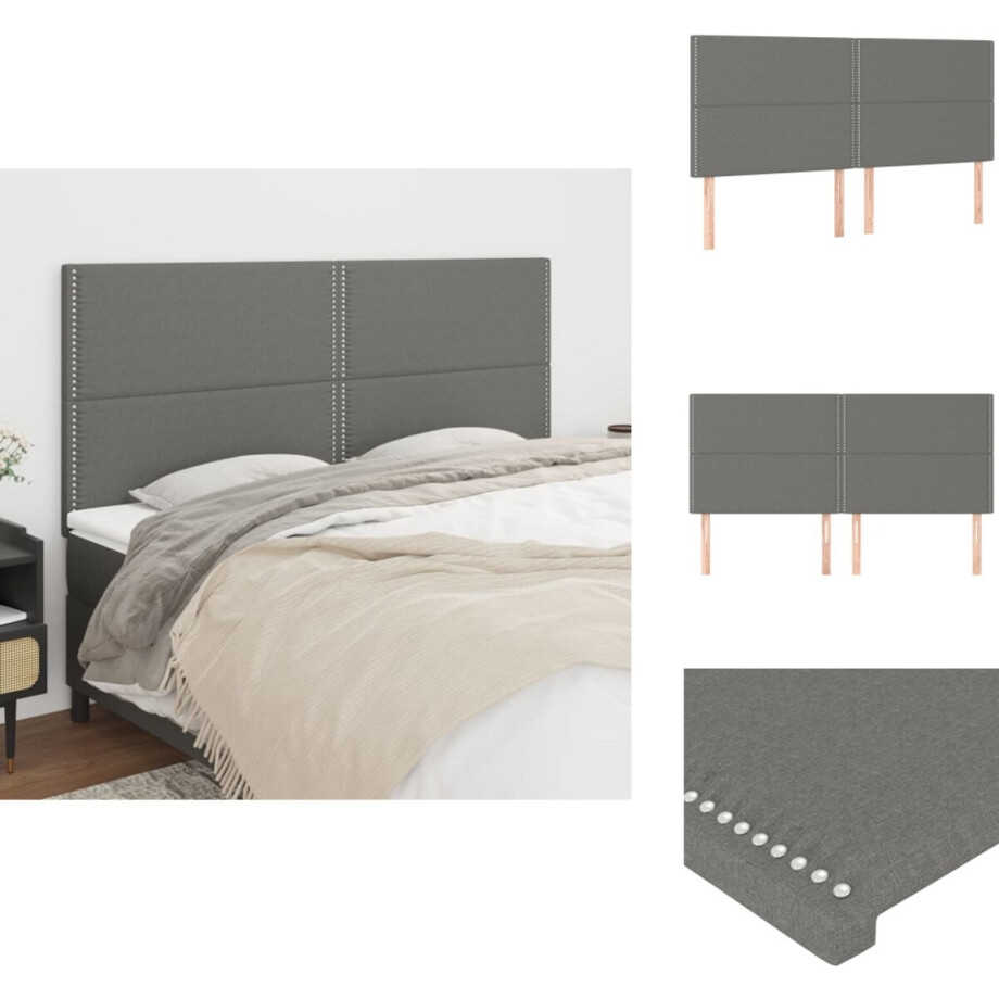 vidaXL Hoofdbord - Hoofdborden - Hoofdeinde - Houten Hoofdbord - Hoofdborden 4 st 100x5x78/88 cm stof donkergrijs afbeelding 1