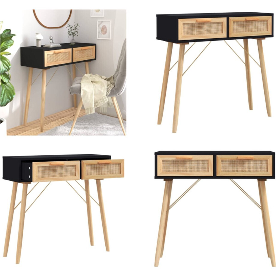 vidaXL - Wandtafel - 80x30x75 - cm - massief - grenenhout - en - natuurlijk - rattan afbeelding 1
